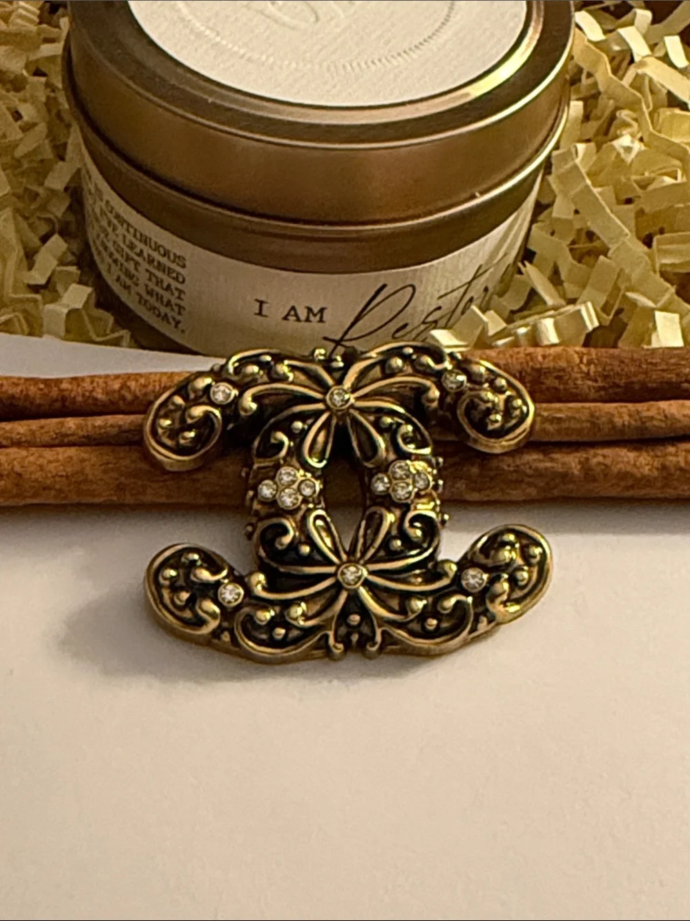Fashion Jewelry Gold-Tone Rhinestone Brooch - Floral Scroll Design